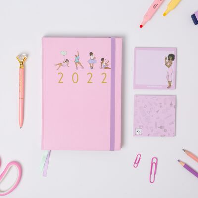 2022 Affirmations Diary mit 2 Haftnotizen und Stift – Pastellrosa (mit rosa Haftnotizen)