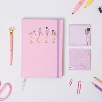 Journal des affirmations 2022 avec 2 post-it et stylo - Rose pastel (Avec post-it rose)