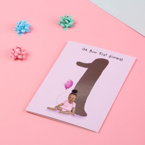 On your first birthday - Girl Greeting Card