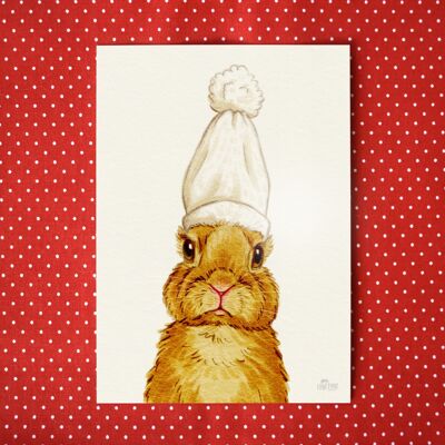 Postkarte "Kaninchen mit Bommelmütze"