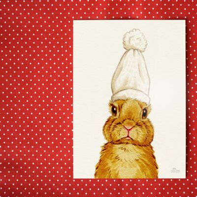 Carte postale "Lapin avec bonnet pompon"