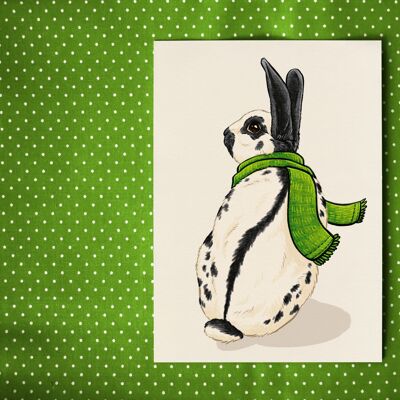 Postal "Conejo con pañuelo verde"