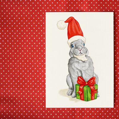 Postkarte "Kaninchen Weihnachtsmann"