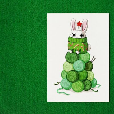 Postcard "Rabbit on Christmas tree"