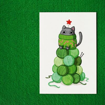 Postkarte "Katze auf Tannenbaum"