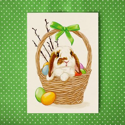 Postal "Conejo en cesta de Pascua"