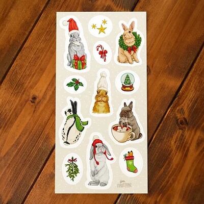 Stickerbogen "Weihnachtskaninchen"