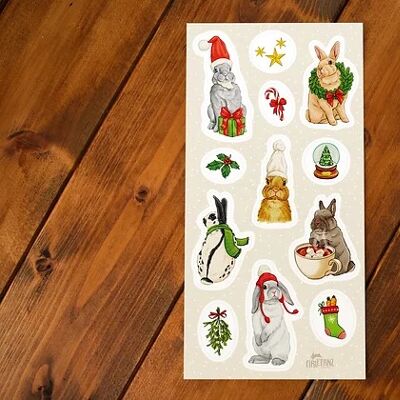 Stickerbogen "Weihnachtskaninchen"