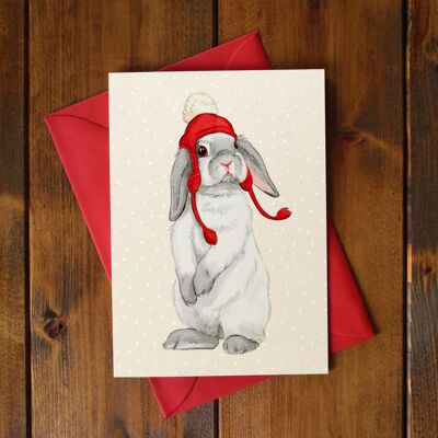 Tarjeta plegable "Conejo con gorra roja"