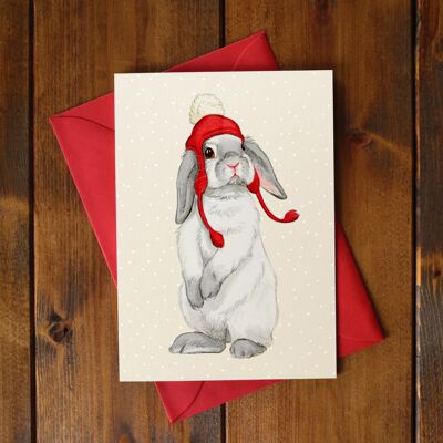 Klappkarte "Kaninchen mit roter Mütze"