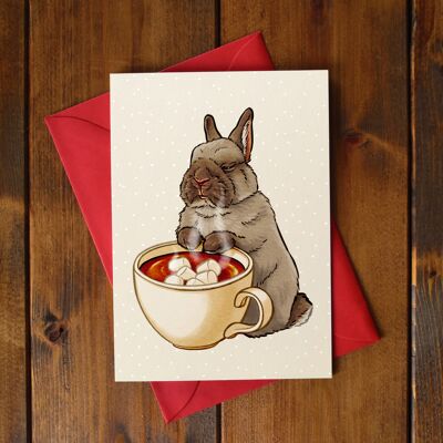 Folding card "Rabbit with hot chocolate"