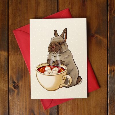 Folding card "Rabbit with hot chocolate"
