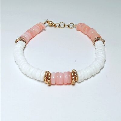 Bracelet Heishi Bora blanc et rose