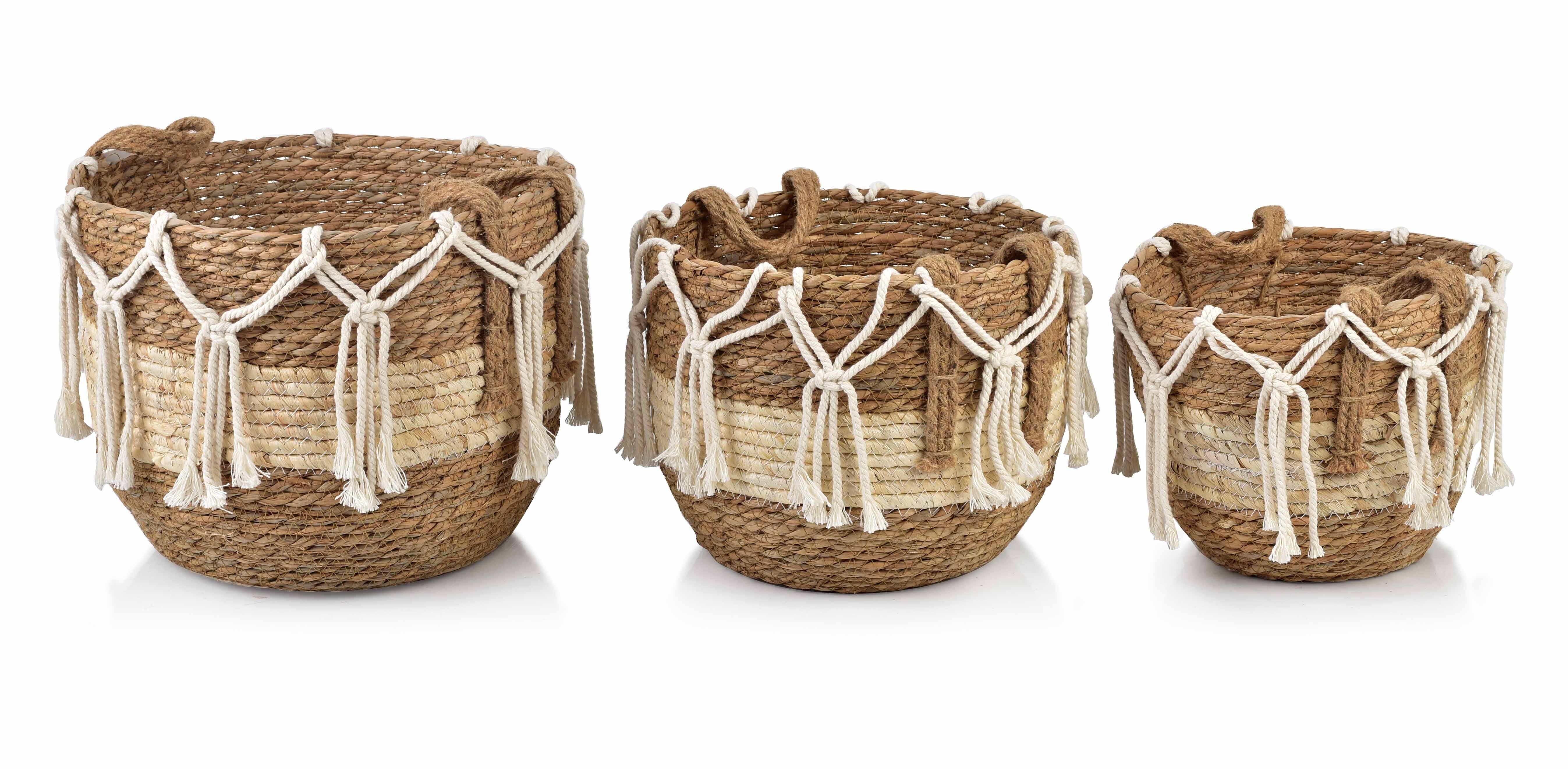 BALI SET OF 3 BASKETS L 33xh27cm, M 29xh24cm, W24xh21cm