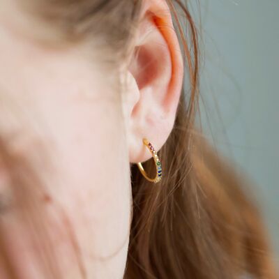 Rainbow Crystal Hoop Earrings in Gold