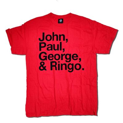 The Beatles T Shirt - Names John Paul George & Ringo Red Version 100% Official - Red