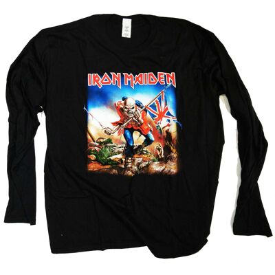 Iron Maiden T Shirt - The Trooper 100% Official Long Sleeve Black - Black