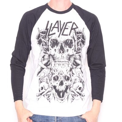 Slayer T Shirt - Skulls Long Sleeve Retro Style 100% Official