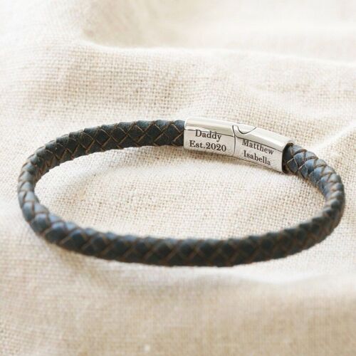 Antiqued Woven Leather Bracelet - Navy M/L