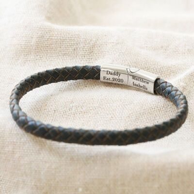 Bracciale in pelle intrecciata anticata - Navy S/M