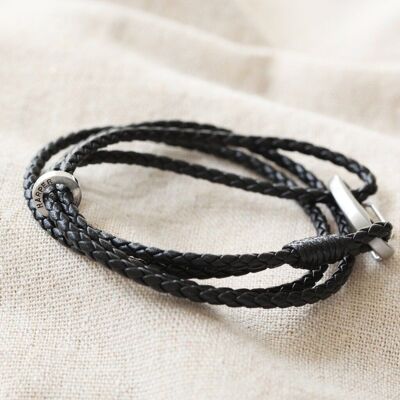 Pulsera cruzada de doble cordón para hombre - Negro - M