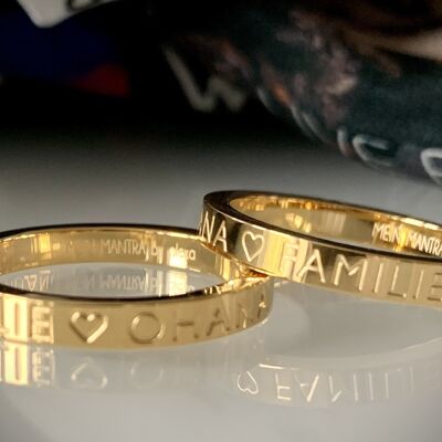 OHANA (cuore) FAMILY, anello in acciaio inossidabile placcato oro