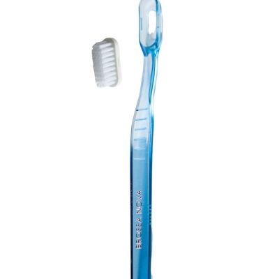 Brosse à dents bleue en acétate (1 manche  + 1 tête poil souple ) - Vrac