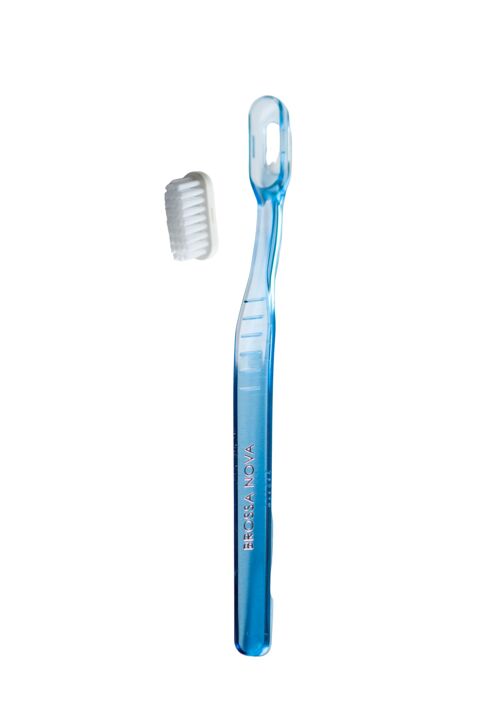 Brosse à dents bleue en acétate (1 manche  + 1 tête poil moyen ) - Vrac