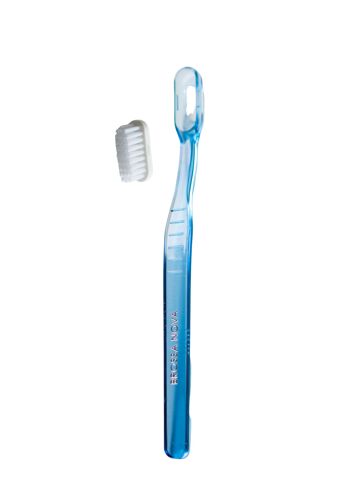Brosse à dents bleue en acétate (1 manche  + 1 tête poil moyen ) - Vrac 1