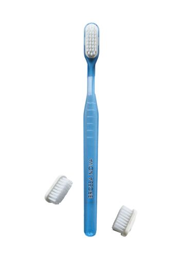 Brosse à dents bleue en acétate (1 manche  + 1 tête poil moyen ) - Vrac 2