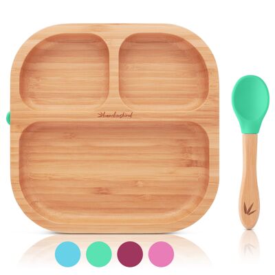 bamboo child®
 Children's plate with suction cup I incl. recipe e-book I non-slip
Bamboo baby plate with spoon I children's crockery set to learn to eat I
 without harmful plastics
         … - green