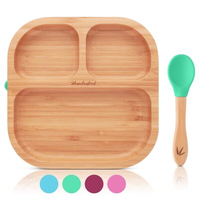 enfant en bambou®
 Assiette pour enfants avec ventouse I avec livre électronique de recettes I antidérapant
Assiette bébé en bambou avec cuillère I Set de vaisselle enfant pour apprendre à manger I
 sans plastiques nocifs
         … - vert