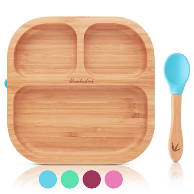 bamboo child®
 Children's plate with suction cup I incl. recipe e-book I non-slip
Baby plate made of bamboo with spoon I children's crockery set to learn to eat I
 without harmful plastics
         … - blue