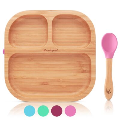 bamboo child®
 Children's plate with suction cup I incl. recipe e-book I non-slip
Baby plate made of bamboo with spoon I children's crockery set to learn to eat I
 without harmful plastics
         ... - pink
