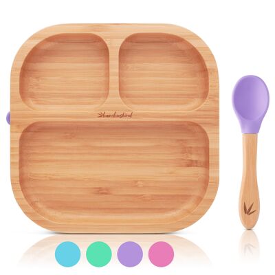 bamboo child®
 Children's plate with suction cup I incl. recipe e-book I non-slip
Baby plate made of bamboo with spoon I children's crockery set to learn to eat I
 without harmful plastics
         ... - purple