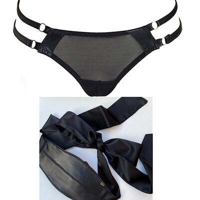 Nina Ouvert Brief & Real Leather Blindfold