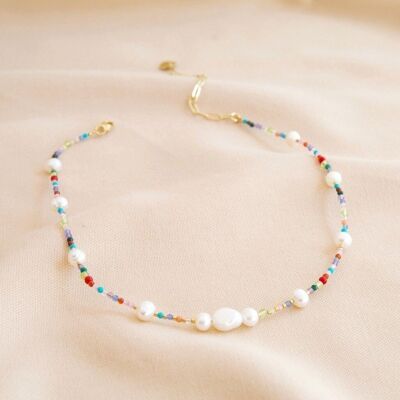 Semi-Precious Stone and Freshwater Pearl Beaded Choker