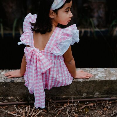 IVY: Pink wrinkled gingham dress.