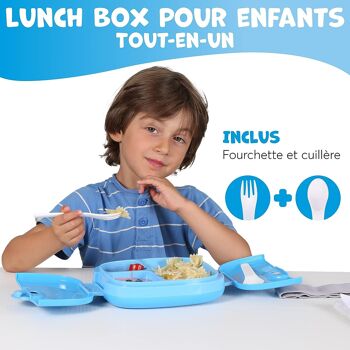 Umami Boîte à lunch pour enfants avec couverts,étanche,durable,style Bento,3 grands compartiments,portions idéales pour les enfants de 3 à 9 ans,sans BPA,va au micro-ondes et au lave-vaisselle (bleu) 4