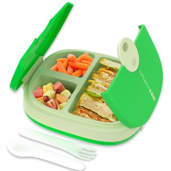 Umami Lunch Box Enfant avec 3 Compartiments et 2 Couverts - Étanche, Durable - Boite Repas Compartiment- Bento Box sans BPA - Idéal pour Enfants de 3-9 ans Lunch Box Micro-ondable (vert) 9