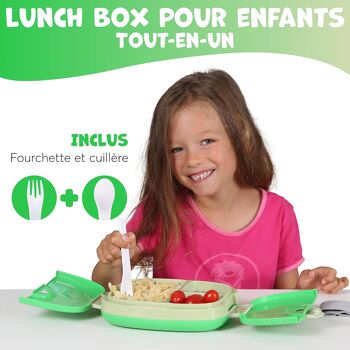 Umami Lunch Box Enfant avec 3 Compartiments et 2 Couverts - Étanche, Durable - Boite Repas Compartiment- Bento Box sans BPA - Idéal pour Enfants de 3-9 ans Lunch Box Micro-ondable (vert) 2