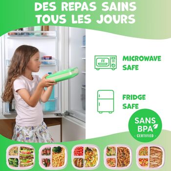 Umami Lunch Box Enfant avec 3 Compartiments et 2 Couverts - Étanche, Durable - Boite Repas Compartiment- Bento Box sans BPA - Idéal pour Enfants de 3-9 ans Lunch Box Micro-ondable (vert) 7