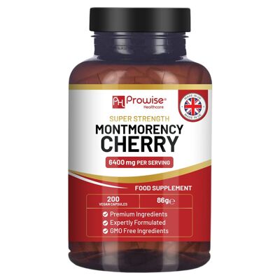 Montmorency-Kirsche 6400 mg – 200 Sauerkirschkapseln – Natürliches Nahrungsergänzungsmittel mit Sauerkirschextrakt für Männer und Frauen