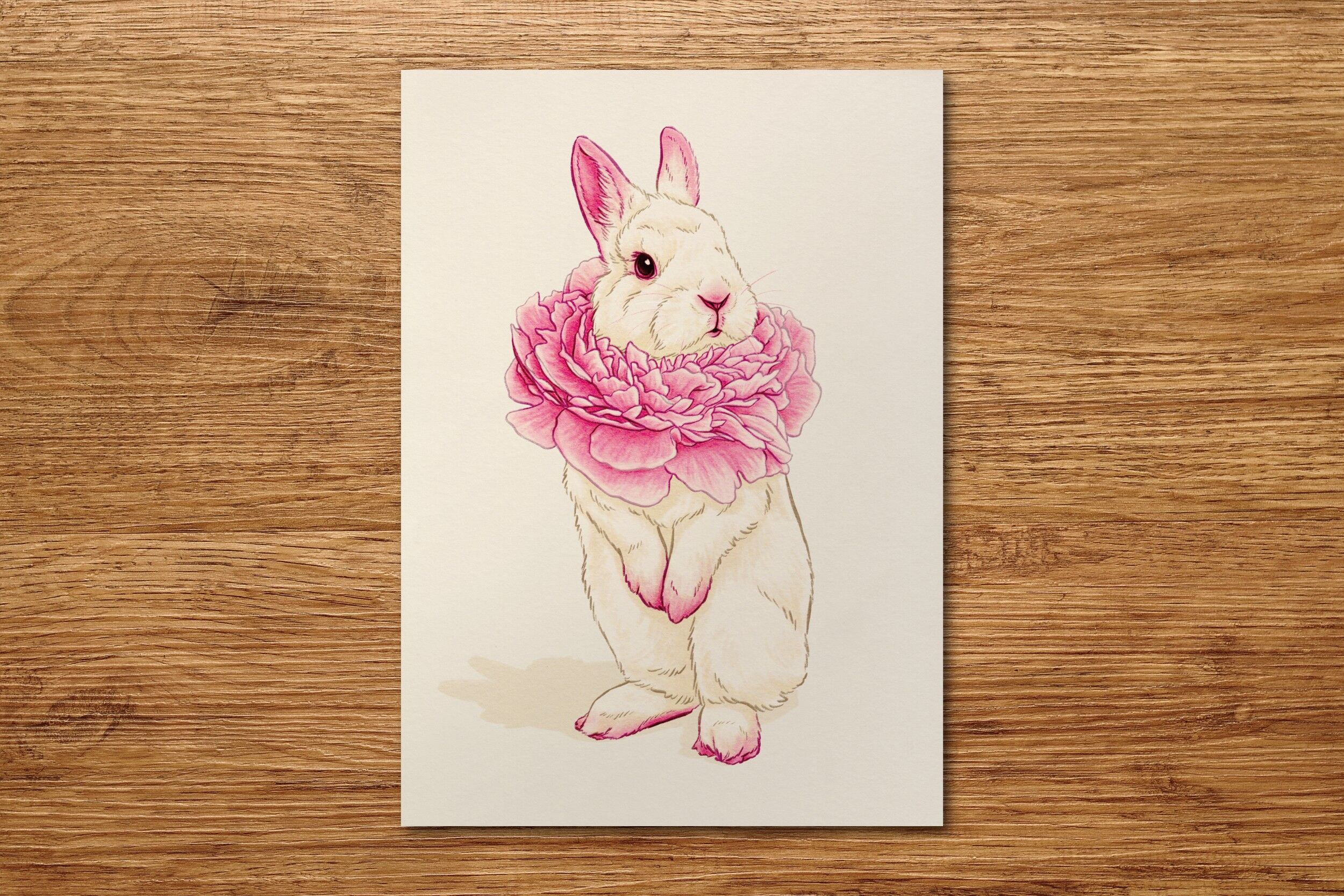 Postkarte "Blumen Kaninchen - Pfingstrose"