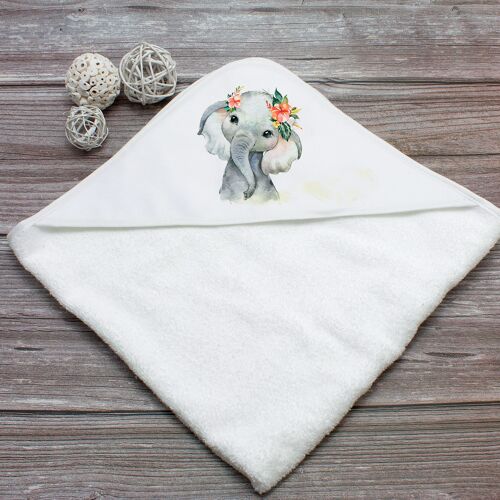 Cape de bain personnalisable Eléphant Fleurs | Bout'D'Chou