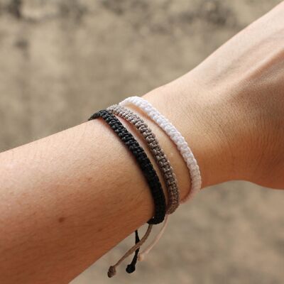 Ensemble de bracelet noir gris et blanc - ensemble de 3 bracelets en macramé unisexe faits à la main