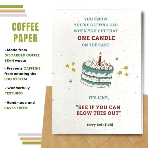 Handmade Eco Friendly Birthday Quote Cards | Sustainable Birthday Cards | Made With Plantable Seed Paper, Banana Paper, Elephant Poo Paper, Coffee Paper, Cotton Paper, Lemongrass Paper and more | Pack of 8 Greeting Cards | One Candle