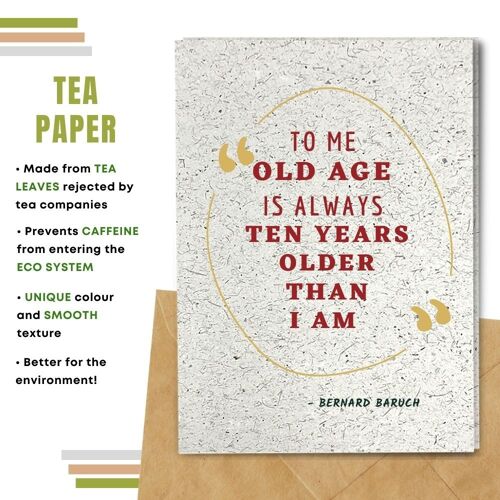 Handmade Eco Friendly Birthday Quote Cards | Sustainable Birthday Cards | Made With Plantable Seed Paper, Banana Paper, Elephant Poo Paper, Coffee Paper, Cotton Paper, Lemongrass Paper and more | Pack of 8 Greeting Cards | Old Age
