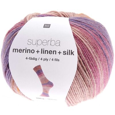 Sockenwolle Strumpfgarn Superba Merino + Linen + Silk rosa lila