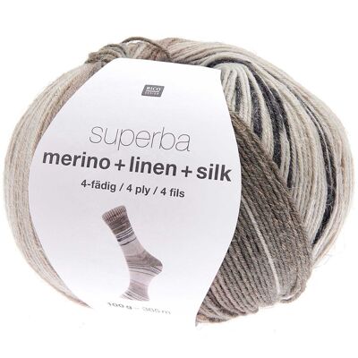 Calcetín calcetín hilo Superba Merino + Lino + Seda marrón beige